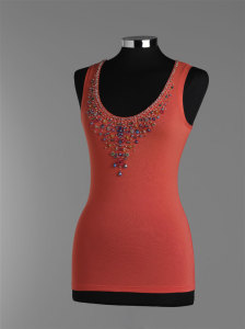 Top with decoration: embroidered necklace with glass and Swarovski elements
